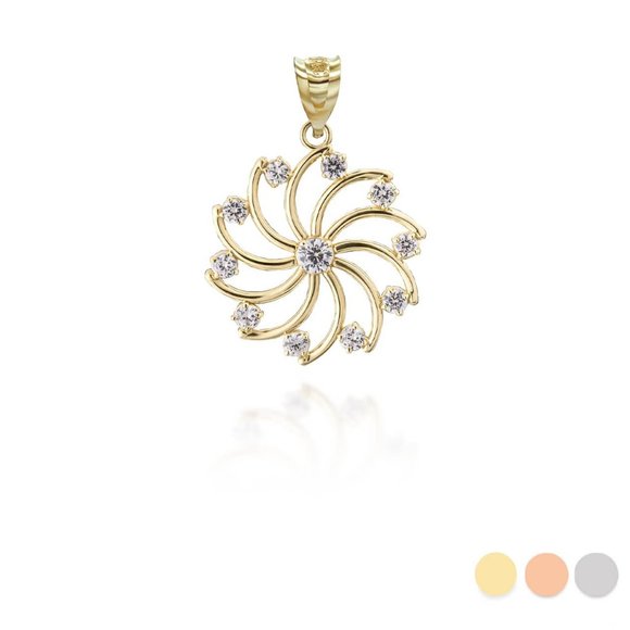 10K Solid Gold CZ Armenian Eternit Pendant- Yellow, Rose, or White